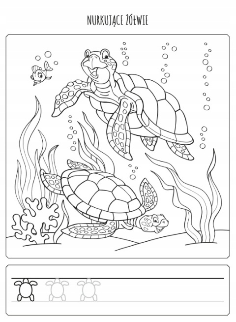 Kolorowanka ze szlaczkiem W oceanie Malowanka edukacyjna dla dzieci