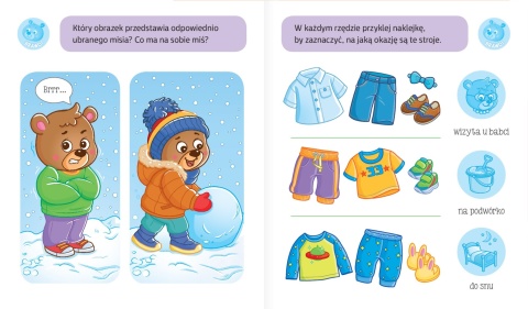 Mały miś uczy się ubierać książeczka edukacyjna z naklejkami dla dzieci 2+