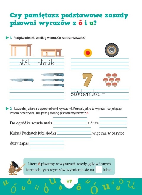 Ortografia Ó i U zadania do zapamiętania dla dzieci ćwiczenia ortograficzne