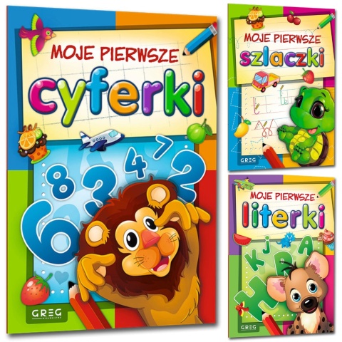 Zestaw książeczek edukacyjnych dla dzieci cyferki literki szlaczki nauka pisania Greg