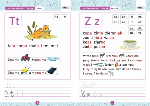 Czytanie metodą sylabową karty pracy w szkole i w domu Nauka czytania Greg