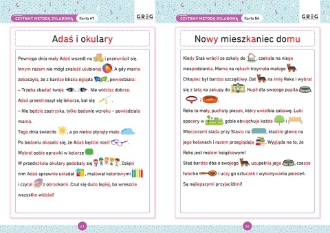 Czytanie metodą sylabową karty pracy w szkole i w domu Nauka czytania Greg