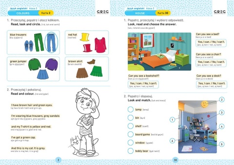 Język angielski klasa 2 karty pracy w szkole i w domu GREG Ćwiczenia