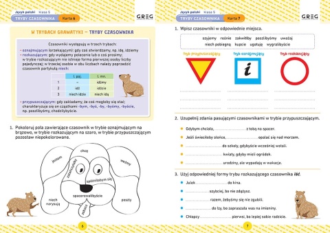 Język polski karty pracy w szkole i w domu klasa 5 GREG ćwiczenia