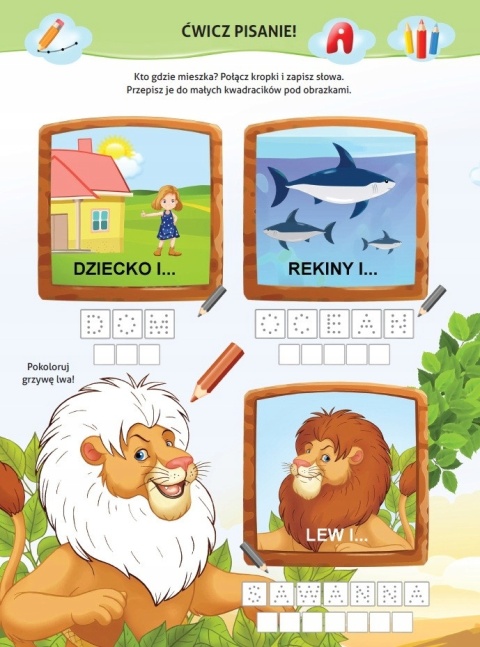 Książeczka dla dzieci zwierzęta kto gdzie mieszka zadania naklejki