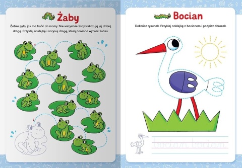 Książeczka edukacyjna Szlaczki 4-6 lat Ćwiczenia grafomotoryczne Naklejki