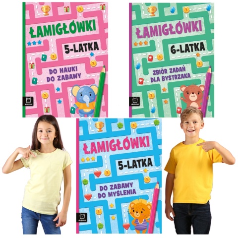 Łamigłówki Zestaw 3 książek dla dzieci 5-latka i 6-latka, nauka i zabawa