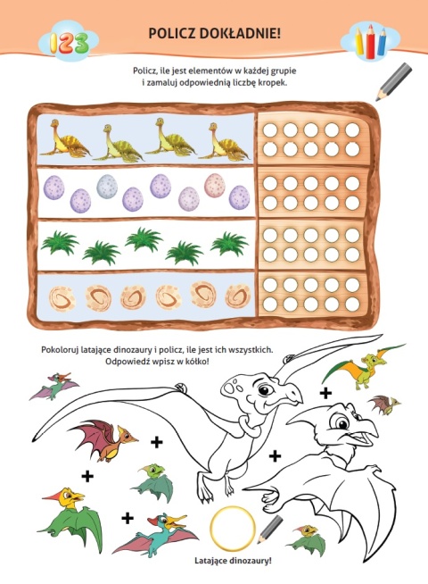 Nauka z kotem Maćkiem Dinozaury Książeczka edukacyjna kolorowanka naklejki