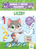 Nauka z kotem Maćkiem Liczby Książeczka edukacyjna Kolorowanka z naklejkami