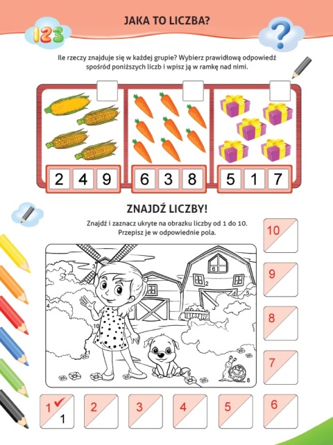 Nauka z kotem Maćkiem Liczby Książeczka edukacyjna Kolorowanka z naklejkami