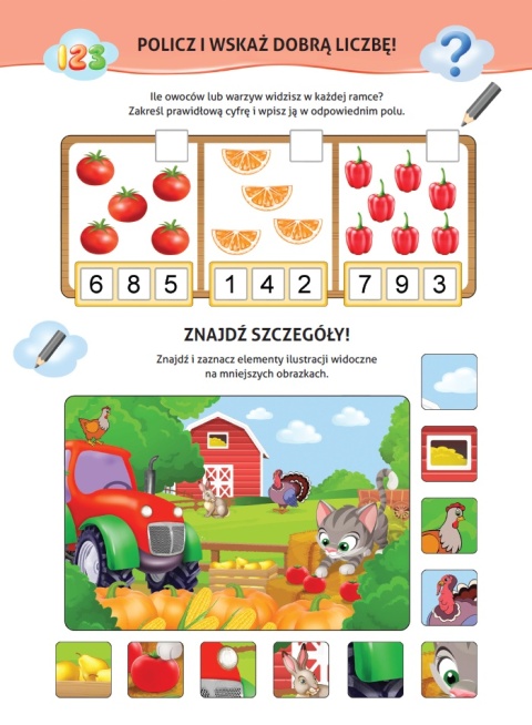 Nauka z kotem Maćkiem Owoce i warzywa książeczka edukacyjna 4+ naklejki