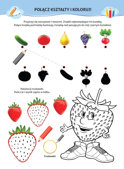 Nauka z kotem Maćkiem Owoce i warzywa książeczka edukacyjna 4+ naklejki