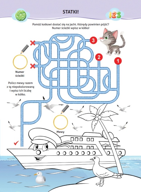 Nauka z kotem Maćkiem Pojazdy Książeczka z naklejkami Kolorowanka zadania