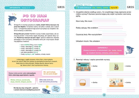 Ortografia karty pracy w szkole i w domu klasy 2-3 szkoły podstawowej GREG