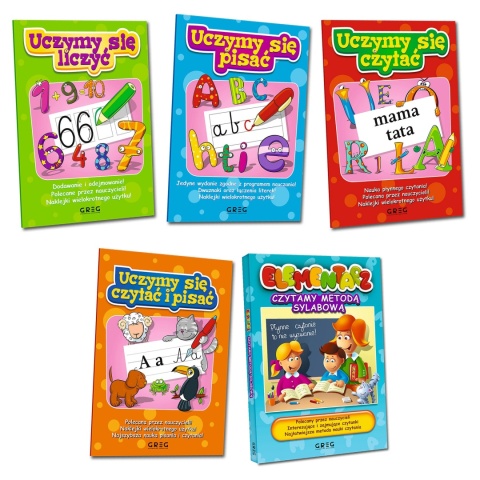 Pakiet książeczek elementarz nauka czytania pisania liczenia 5 szt