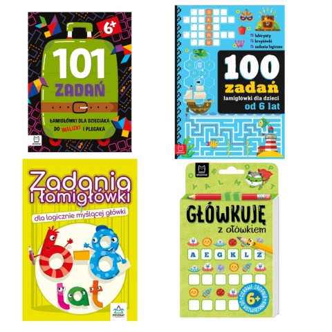 Pakiet książeczek łamigłówki zadania dla 6 latka 4 sztuki dla dzieci