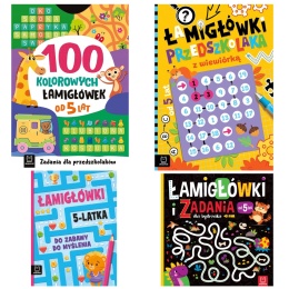Pakiet książeczek łamigłówki zagadki labirynty dla 5 latka 4 szt Aksjomat