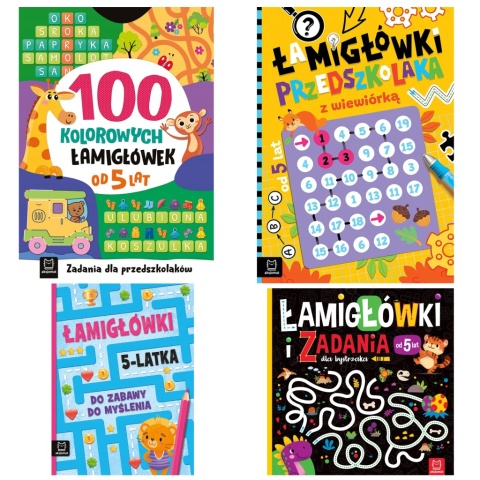 Pakiet książeczek łamigłówki zagadki labirynty dla 5 latka 4 szt Aksjomat