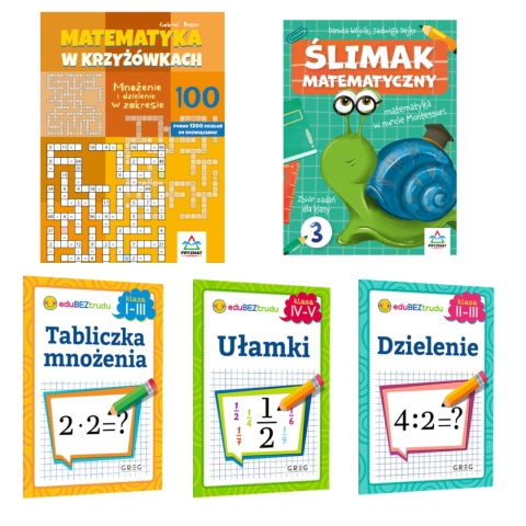 Pakiet książeczek matematyka ułamki mnożenie dzielenie 5 sztuk