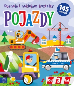 Pojazdy książka edukacyjna z naklejkami 145 szt Aksjomat nauka kształtów 3+