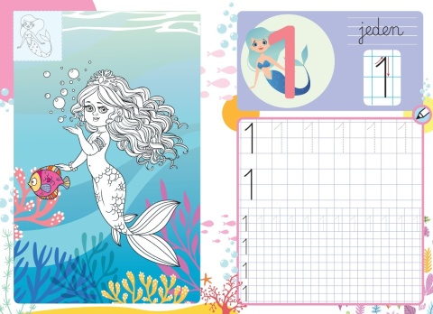 Cyferki z syrenkami dla dzieci książeczka edukacyjna z naklejkami