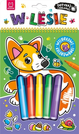 Dotykaj i koloruj W lesie welurkowa kolorowanka książka dla dzieci 4+