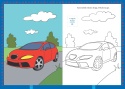 Kolorowanka dla chłopców 96 malowanek naklejki auta wzory Wydawnictwo GREG