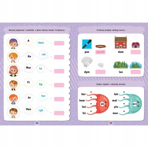 Nauka czytania sylabami naklejki zadania 4-6 lat Aksjomat miękka A4