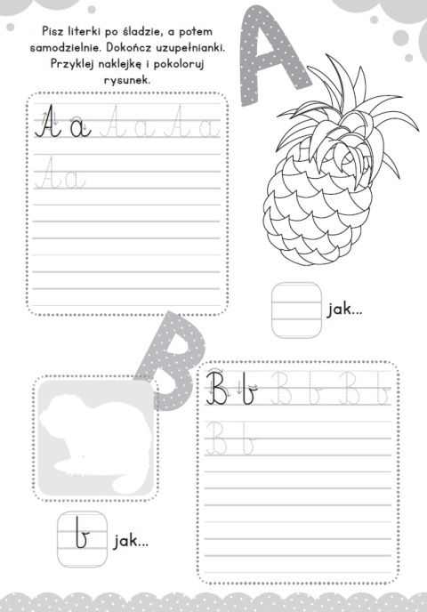 Nauka literek dla dzieci książeczka z naklejkami do pisania po śladzie
