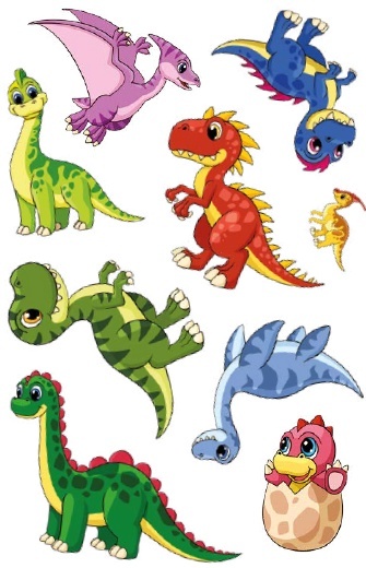 Kolorowanka z tatuażami Małe dinozaury 16 tatuaży dla dzieci 3+