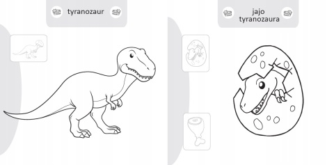 Kolorowanka malowanka dla dzieci Malowanie-doklejanie. Dinozaury + Naklejki