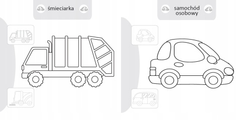 Kolorowanka malowanka dla dzieci Malowanie-doklejanie Pojazdy + Naklejki