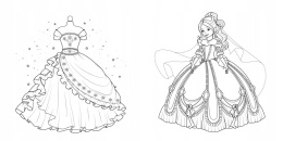 Kolorowanka z kokardką Niezwykłe suknie i kreacje Malowanka dla dziewczynki