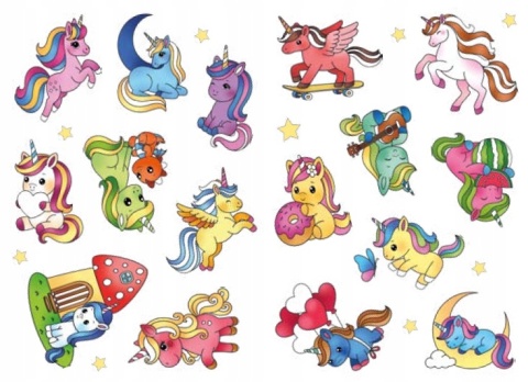 Kolorowanka z tatuażami świeca w ciemności! Małe jednorożce Malowanka