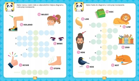 Krzyżówki obrazkowe z pandą Wpisuję i rozwiązuję Książeczka edukacyjna