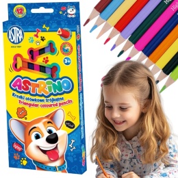 ASTRA Astrino KREDKI OŁÓWKOWE TRÓJKĄTNE 12 kolorów
