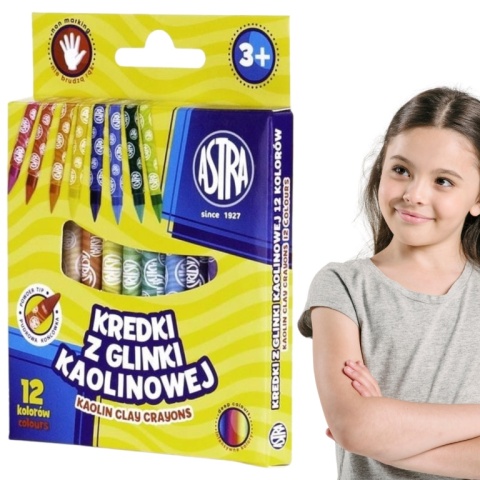 ASTRA KREDKI SZKOLNE GRAFIONOWE z glinki kaolinowej, 12 kolorów