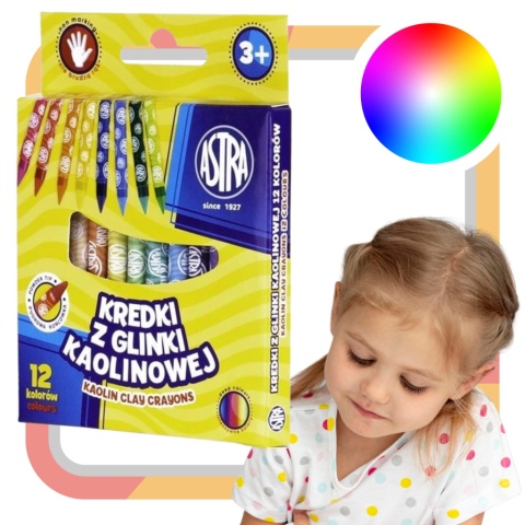 ASTRA KREDKI SZKOLNE GRAFIONOWE z glinki kaolinowej, 12 kolorów