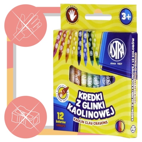 ASTRA KREDKI SZKOLNE GRAFIONOWE z glinki kaolinowej, 12 kolorów
