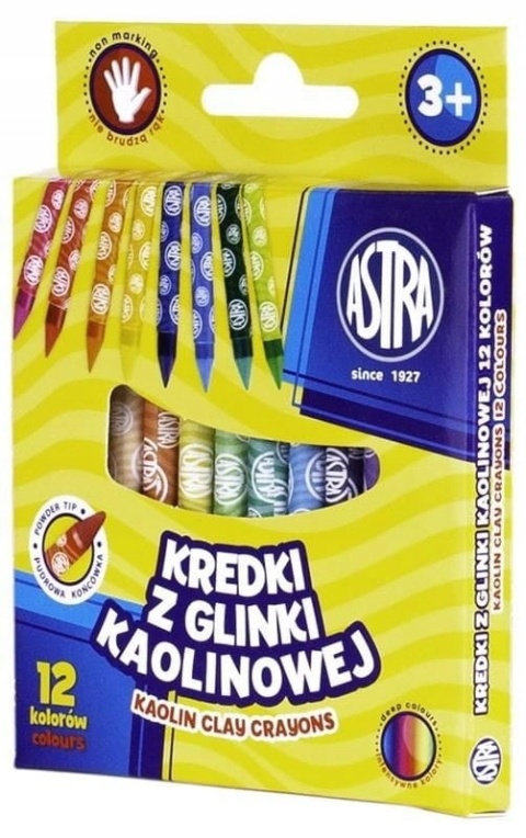 ASTRA KREDKI SZKOLNE GRAFIONOWE z glinki kaolinowej, 12 kolorów