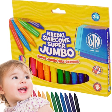 Astra KREDKI ŚWIECOWE SUPER JUMBO 12 kolorów, 14mm grubości, 10cm długości
