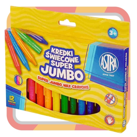 Astra KREDKI ŚWIECOWE SUPER JUMBO 12 kolorów, 14mm grubości, 10cm długości