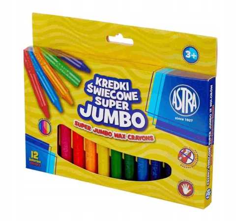 Astra KREDKI ŚWIECOWE SUPER JUMBO 12 kolorów, 14mm grubości, 10cm długości