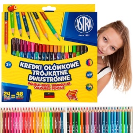 Astra KREDKI SZKOLNE TRÓJKATNE DWUSTRONNE 24 kredki 48 kolorów + TEMPERÓWKA