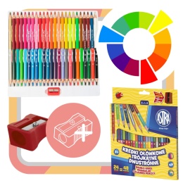 Astra KREDKI SZKOLNE TRÓJKATNE DWUSTRONNE 24 kredki 48 kolorów + TEMPERÓWKA