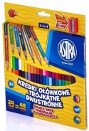 Astra KREDKI SZKOLNE TRÓJKATNE DWUSTRONNE 24 kredki 48 kolorów + TEMPERÓWKA
