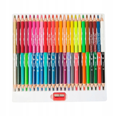 Astra KREDKI SZKOLNE TRÓJKATNE DWUSTRONNE 24 kredki 48 kolorów + TEMPERÓWKA