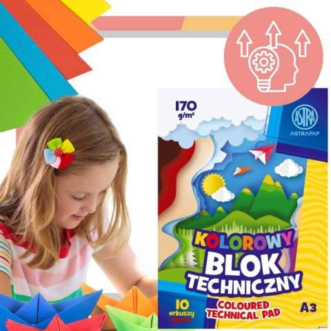 BLOK TECHNICZNY KOLOROWY A3 ASTRA 170G 10 ARKUSZY