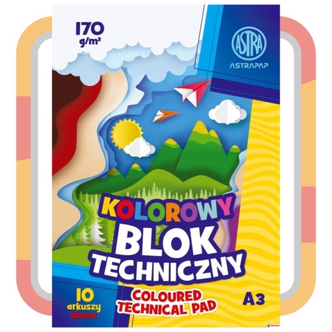 BLOK TECHNICZNY KOLOROWY A3 ASTRA 170G 10 ARKUSZY