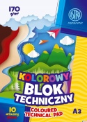 BLOK TECHNICZNY KOLOROWY A3 ASTRA 170G 10 ARKUSZY